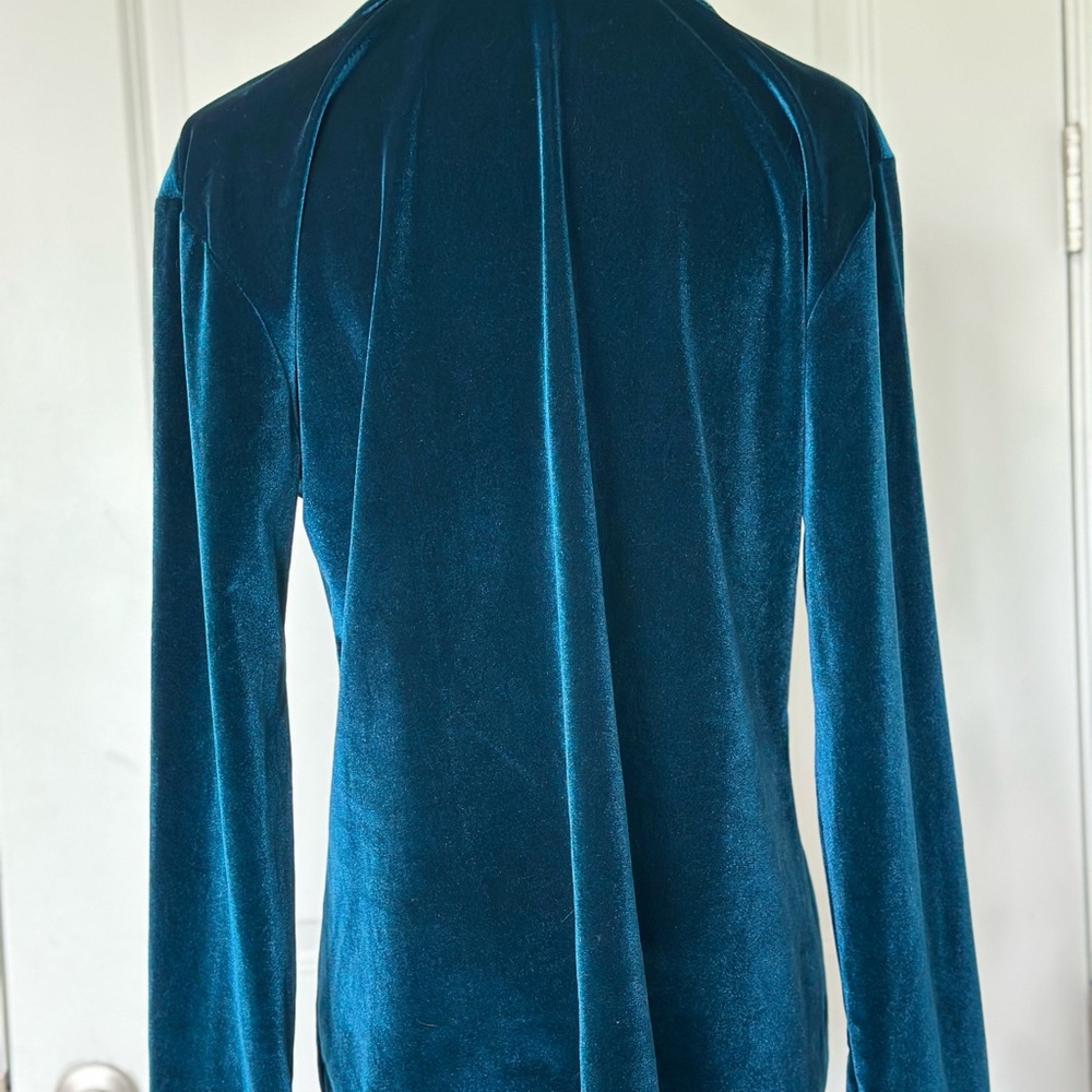 Teal Velvet Button-Up Shirt - Picture 2 of 3